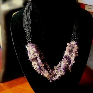 Amethyst Chip Cluster Multistrand Necklaçe